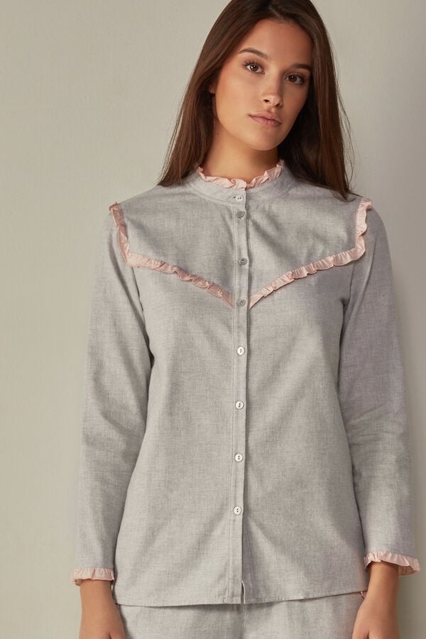 Intimssimi Cotton Rouches Brushed Cotton Cloth Long Sleeve Shirt Gris | BPESO56631