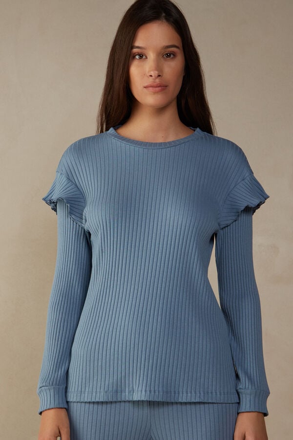 Intimssimi Cozy Mountains Long Sleeve Acanalado Top Azules | DPEKV75202