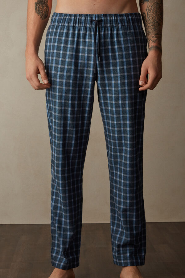 Intimssimi Full Length Pants in Check Patterned Brushed Cloth Azules | PEICD37074