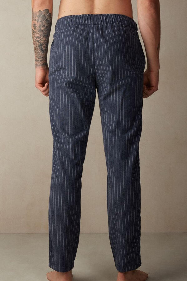 Intimssimi Full Length Pants in Denim Pinstripe Patterned Brushed Cloth Azules | PEJBT53167