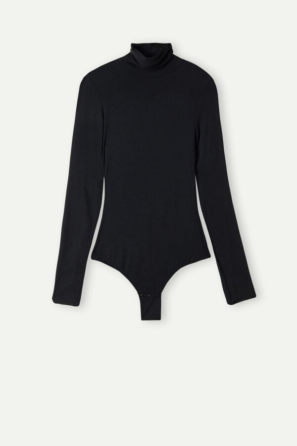 Intimssimi High Collar Bodysuit in Modal Ultralight with Cashmere Negras | TPEWZ17114