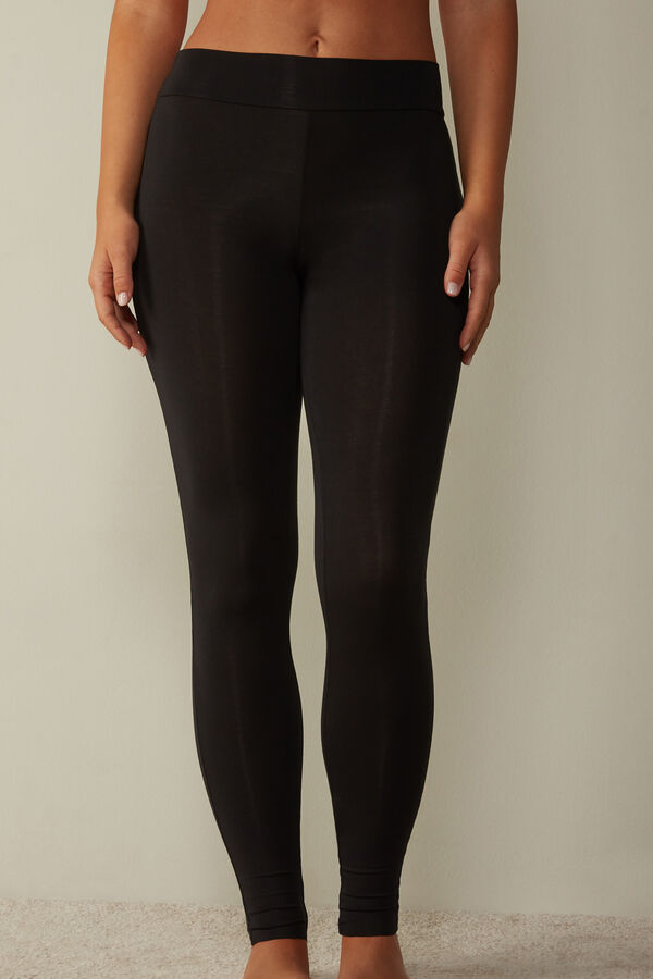 Intimssimi High-Waisted Micromodal Stirrup Leggings Negras | UPEND45359