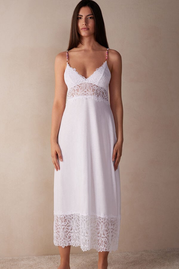 Intimssimi Hot Summer Days Long Nightgown in Supima® Ultrafresh Cotton Blancas | FPEUI75335