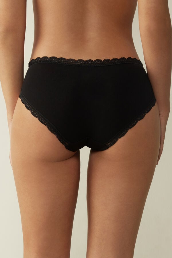 Intimssimi Lace and Cotton High Rise Panties Negras | EPEVG50421