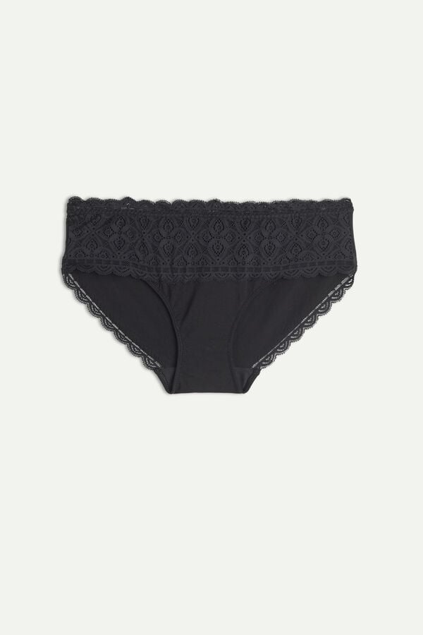 Intimssimi Lace and Cotton High Rise Panties Negras | EPEVG50421