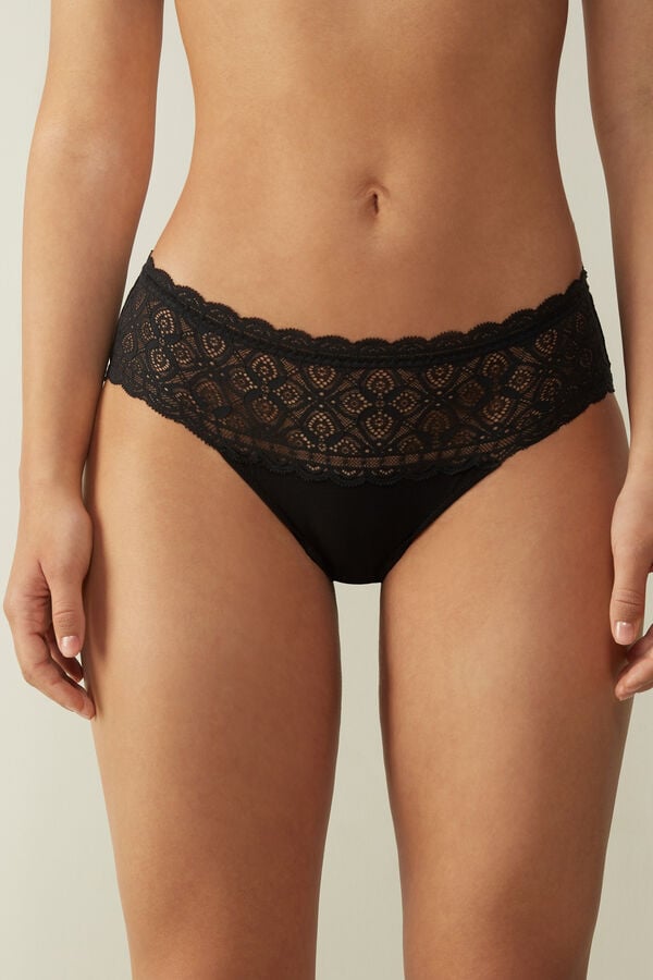 Intimssimi Lace and Cotton High Rise Panties Negras | EPEVG50421