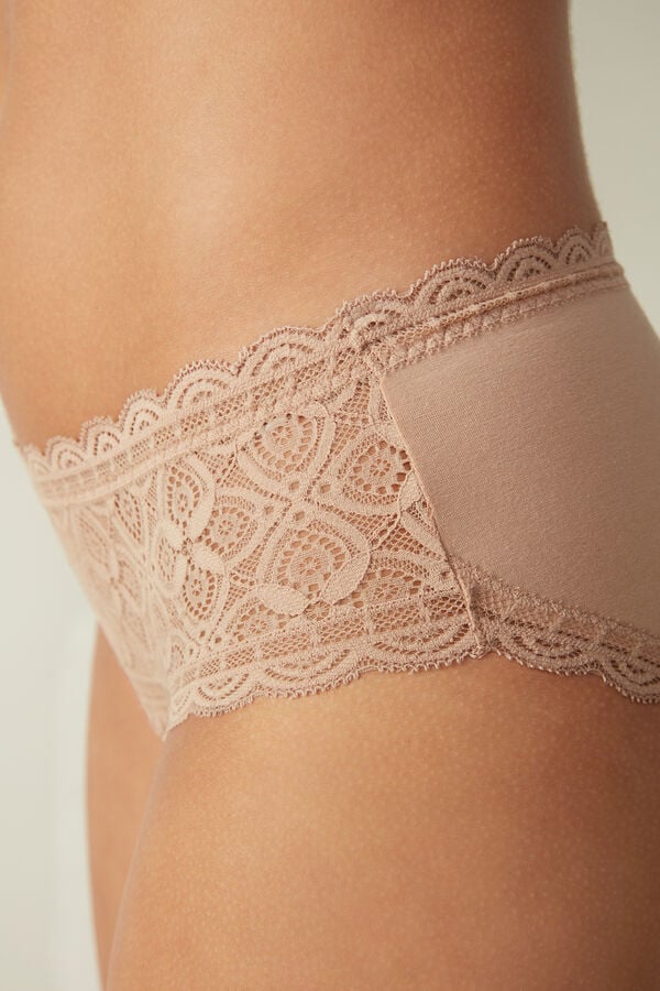 Intimssimi Lace and Cotton High Rise Panties Natural | ZPEMJ21966