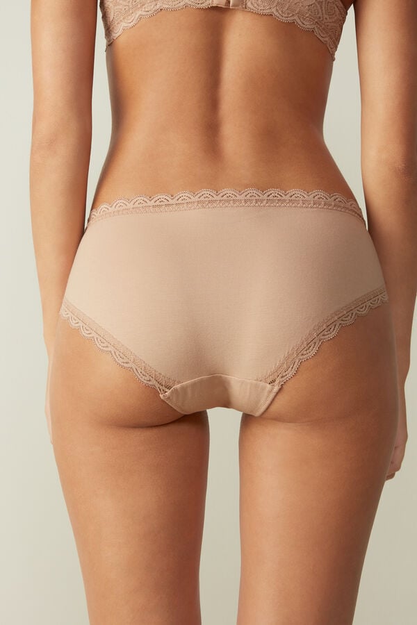 Intimssimi Lace and Cotton High Rise Panties Natural | ZPEMJ21966