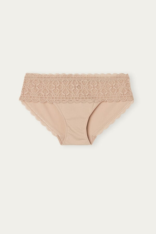 Intimssimi Lace and Cotton High Rise Panties Natural | ZPEMJ21966