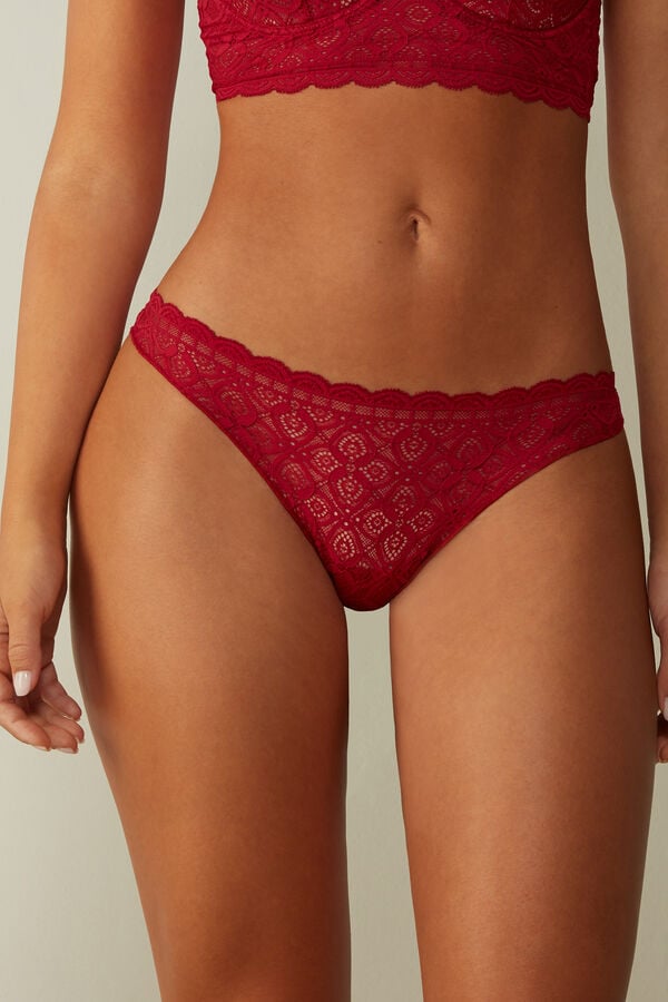 Intimssimi Lace and Microfiber Brazilian Rojas | PEEGJ93418