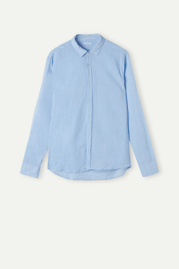 Intimssimi Linen and Cotton Shirt Azules Claro | PEICD72477