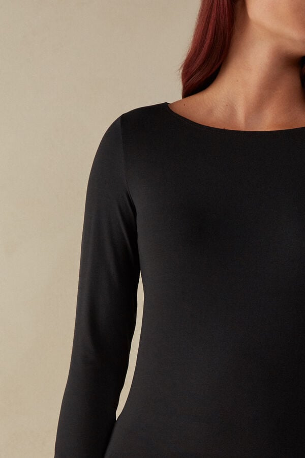 Intimssimi Long Sleeve Bateau Neck Top in Micromodal Negras | MPEHR80696