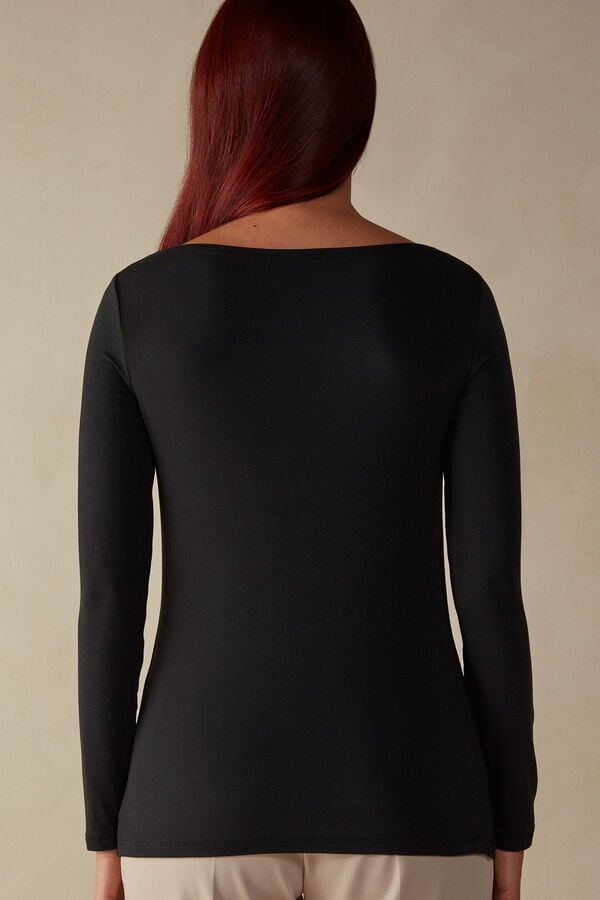 Intimssimi Long Sleeve Bateau Neck Top in Micromodal Negras | MPEHR80696