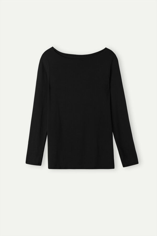 Intimssimi Long Sleeve Bateau Neck Top in Micromodal Negras | MPEHR80696