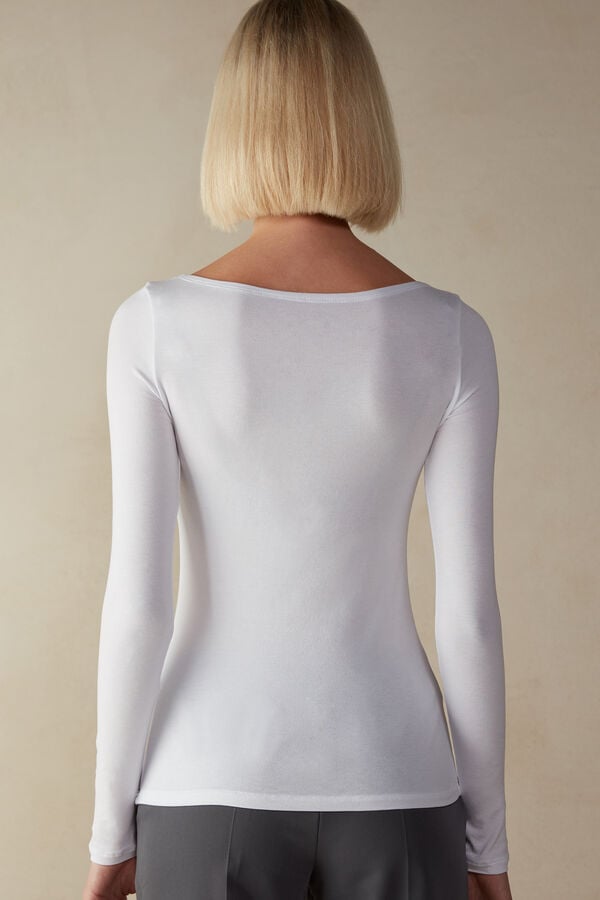 Intimssimi Long Sleeve Bateau Neck Top in Micromodal Blancas | ZPENQ33137