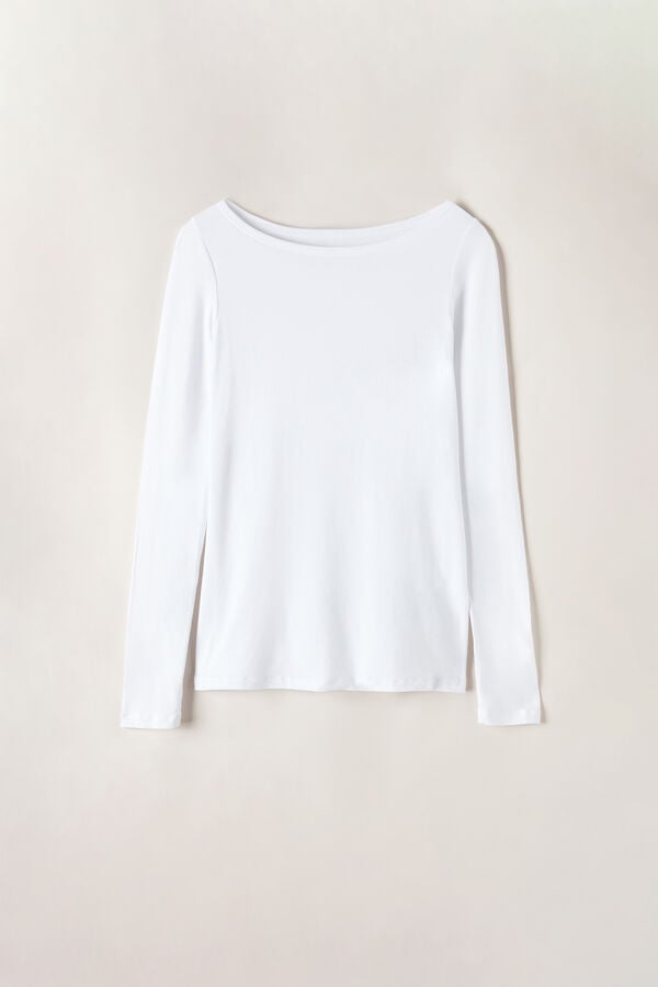 Intimssimi Long Sleeve Bateau Neck Top in Micromodal Blancas | ZPENQ33137