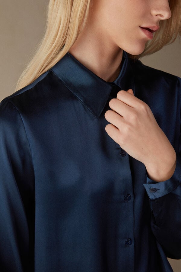 Intimssimi Long Sleeve Silk Shirt Azules | EPEVG66376