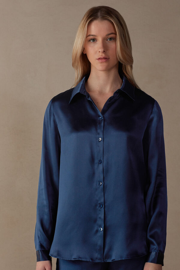 Intimssimi Long Sleeve Silk Shirt Azules | EPEVG66376