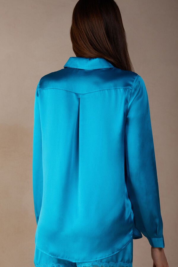 Intimssimi Long Sleeve Silk Shirt Azules | PECIF90338