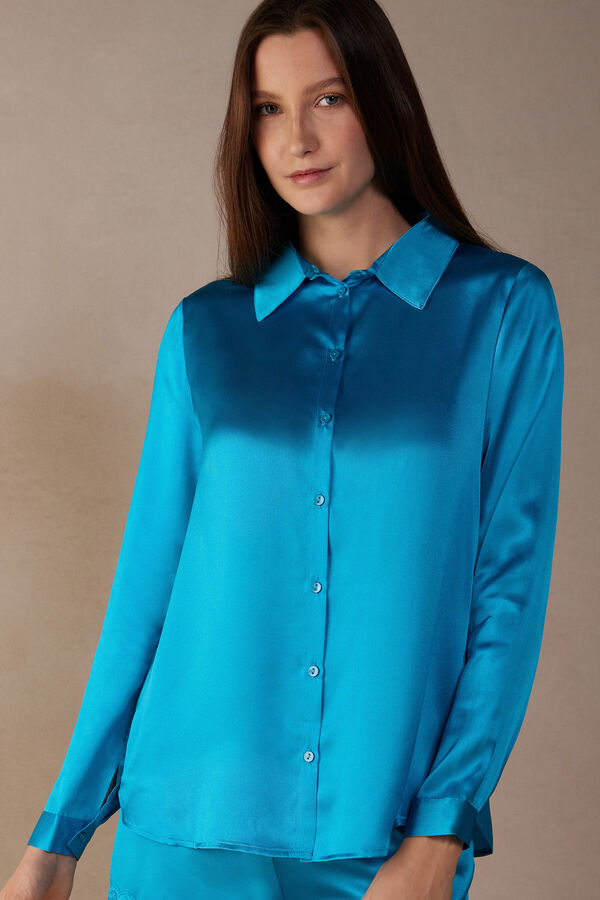 Intimssimi Long Sleeve Silk Shirt Azules | PECIF90338