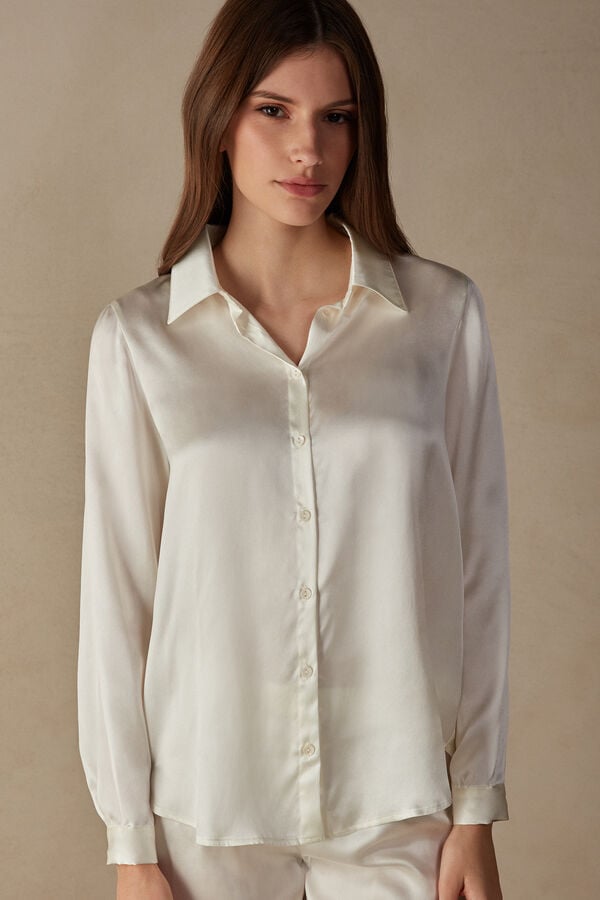 Intimssimi Long Sleeve Silk Shirt Blancas | EPEHC56340