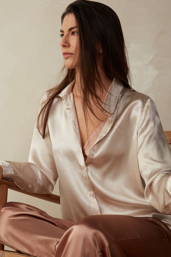 Intimssimi Long Sleeve Silk Shirt Natural | LPETR92058