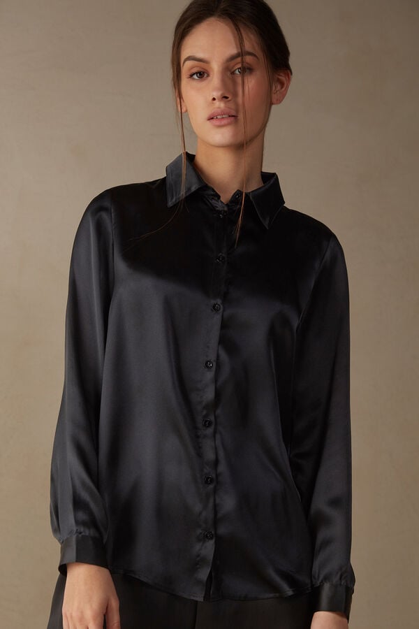 Intimssimi Long Sleeve Silk Shirt Negras | SPEVO74265