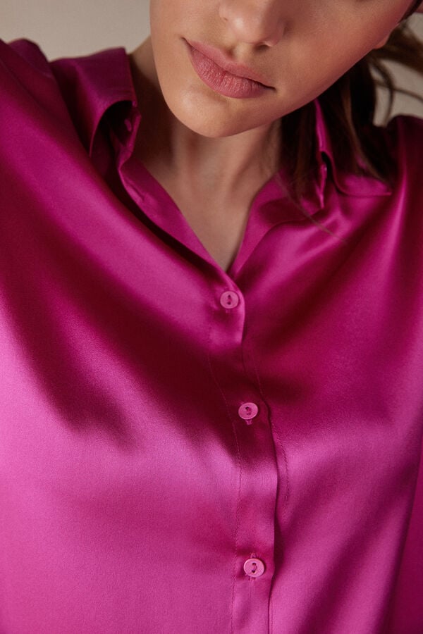 Intimssimi Long Sleeve Silk Shirt Rosas | TPEPQ38594