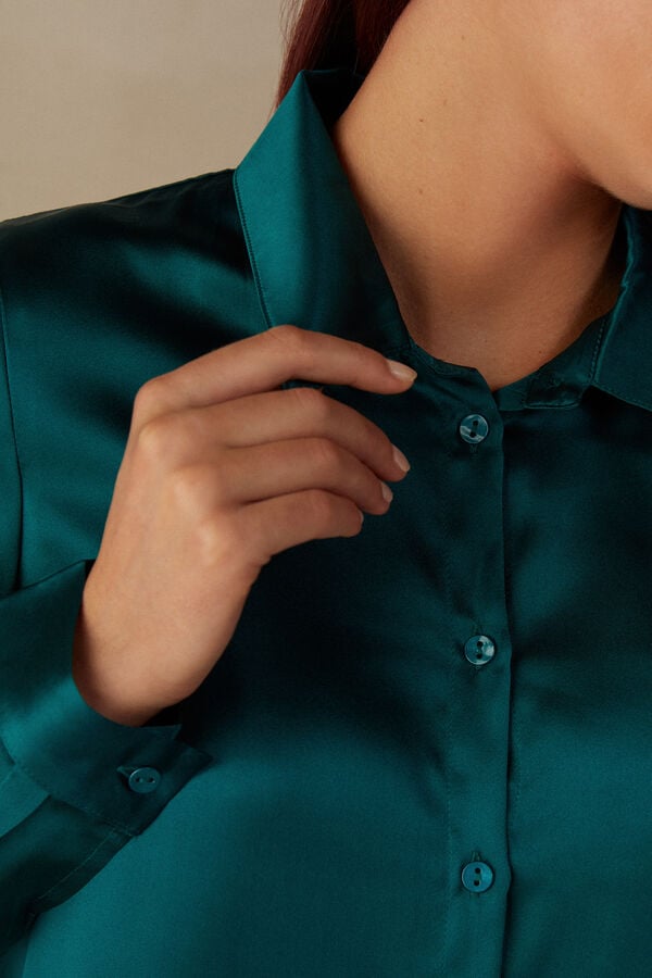 Intimssimi Long Sleeve Silk Shirt Verde | PEQCS74204