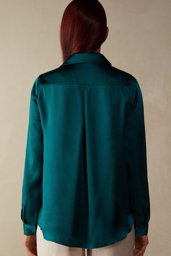 Intimssimi Long Sleeve Silk Shirt Verde | PEQCS74204