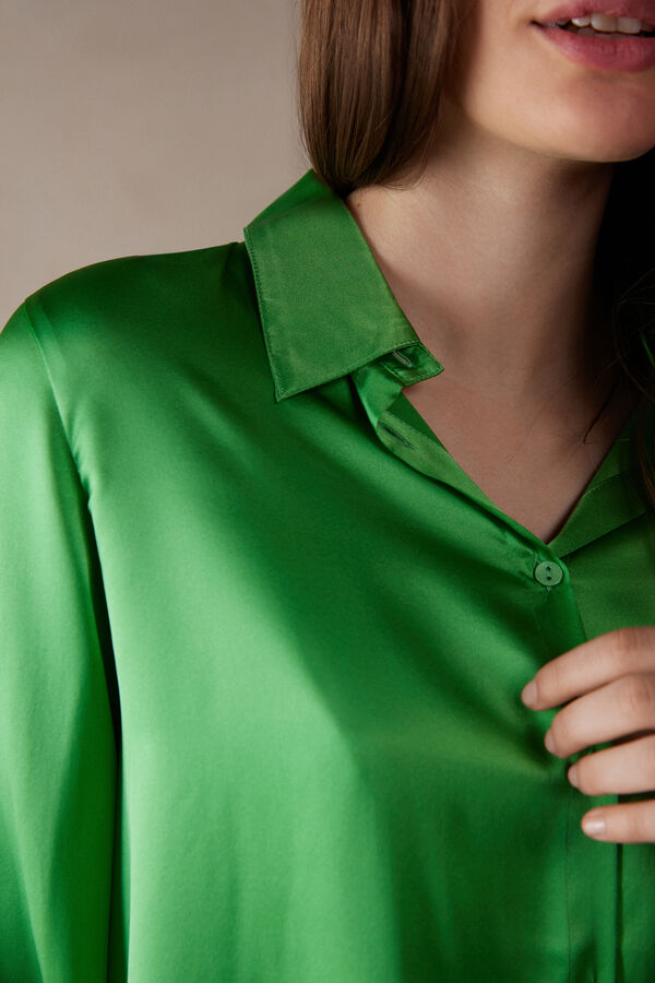 Intimssimi Long Sleeve Silk Shirt Verde | PEXBR58218