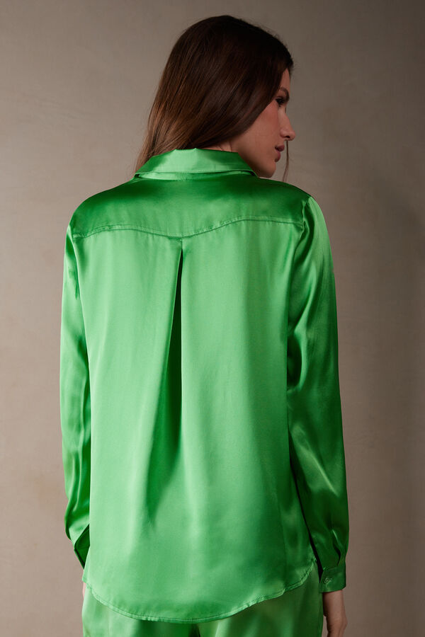 Intimssimi Long Sleeve Silk Shirt Verde | PEXBR58218