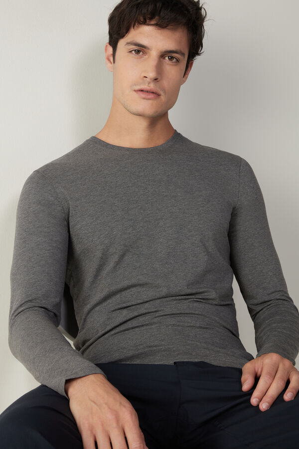 Intimssimi Long-Sleeve Stretch Supima Cotton Top Gris Oscuro | GPEUC29801