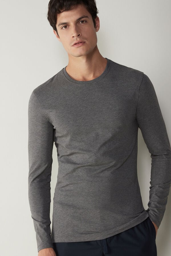 Intimssimi Long-Sleeve Stretch Supima Cotton Top Gris Oscuro | PEEAH36979