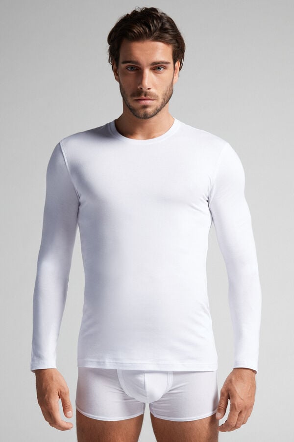 Intimssimi Long-Sleeve Stretch Supima Cotton Top Blancas | PEJZR52963