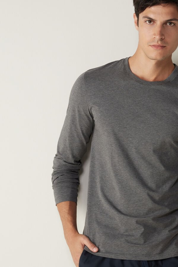 Intimssimi Long-Sleeve Supima® Cotton Top Gris Oscuro | PECIF29097