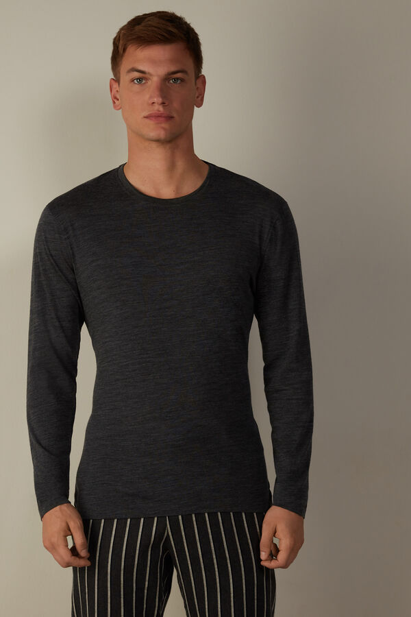 Intimssimi Long-sleeve Crew-Neck Merino-Lana Top Gris Oscuro | PEZPD36711