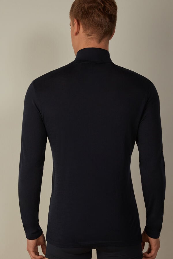 Intimssimi Long-sleeve High-Neck Merino-Lana Top Azules | FPEUI76095