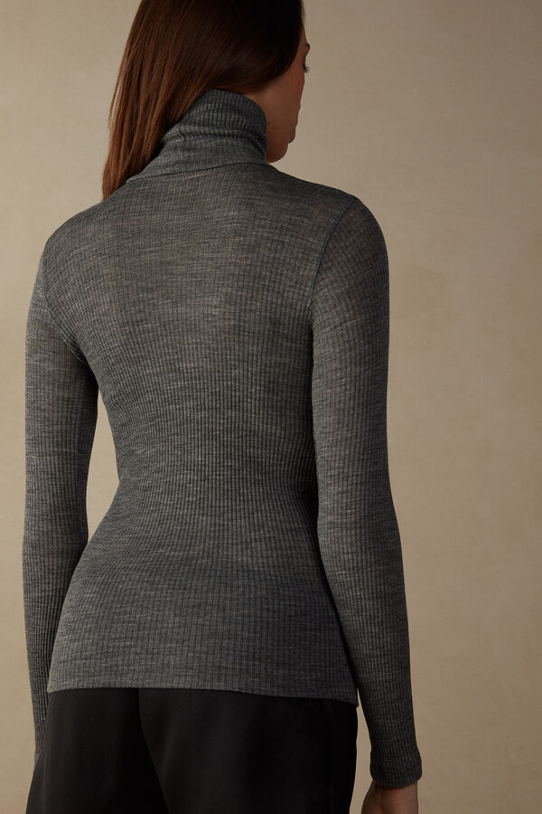 Intimssimi Long-sleeve High-Neck Tubular Top in Lana and Silk Gris | PEEGJ72170