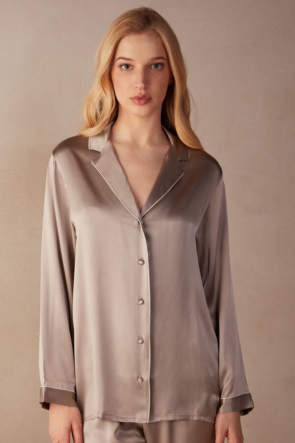 Intimssimi Mannish-Cut Jacket in Silk Satin Natural | EPEHC32658