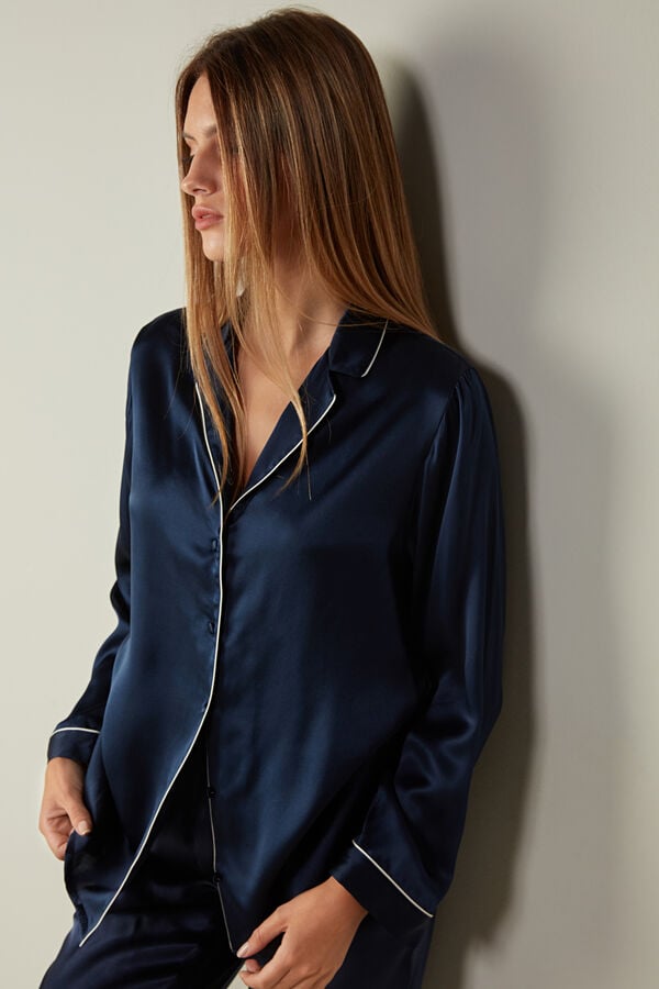 Intimssimi Mannish-Cut Jacket in Silk Satin Azules | PEDFL79649