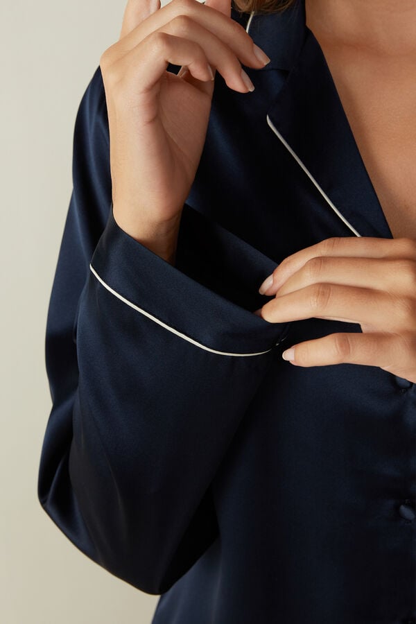 Intimssimi Mannish-Cut Jacket in Silk Satin Azules | PEDFL79649