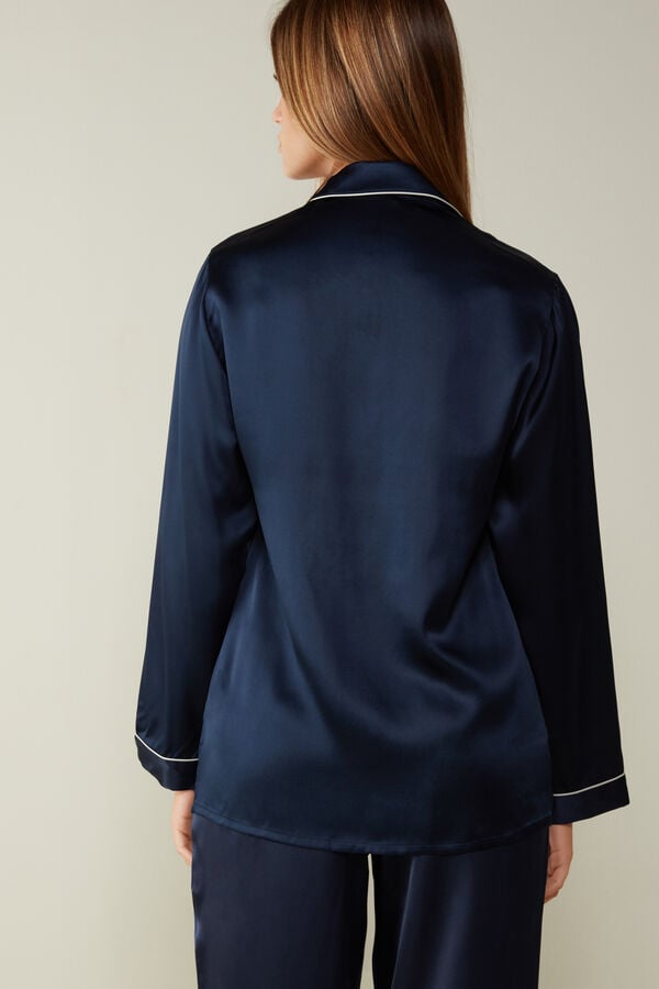 Intimssimi Mannish-Cut Jacket in Silk Satin Azules | PEDFL79649