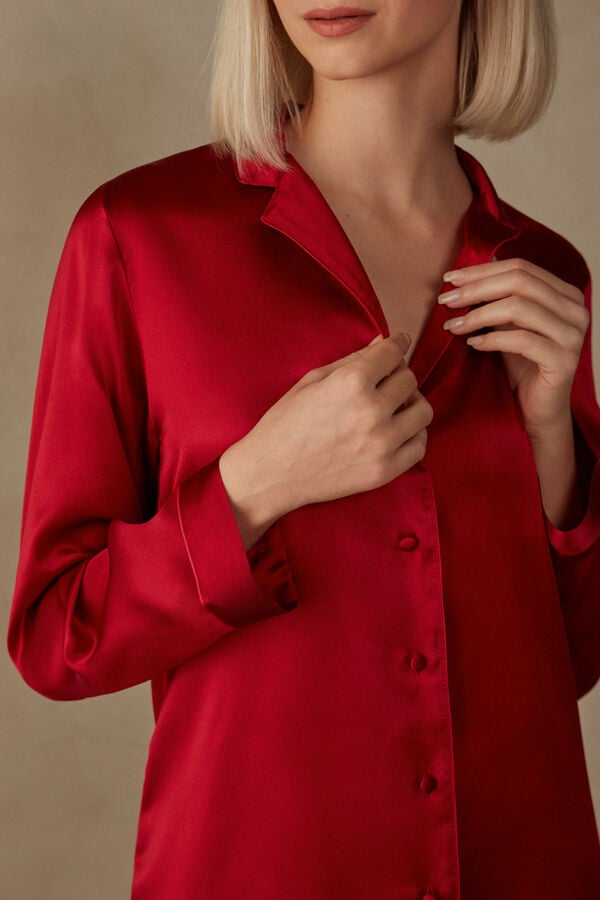 Intimssimi Mannish-Cut Jacket in Silk Satin Rojas | PEXMI22717