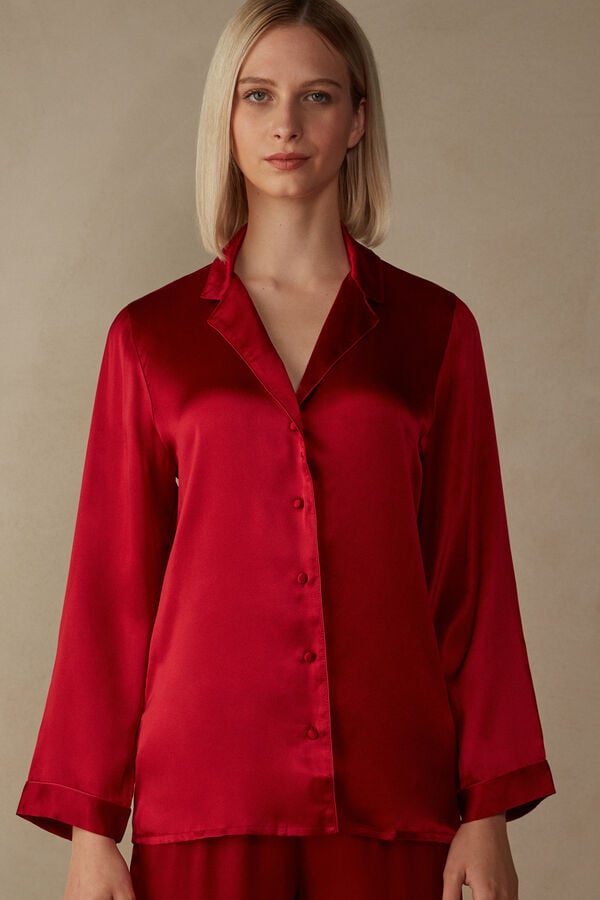 Intimssimi Mannish-Cut Jacket in Silk Satin Rojas | PEXMI22717