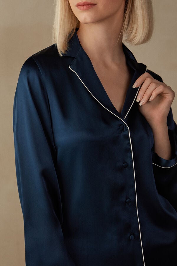 Intimssimi Mannish-Cut Jacket in Silk Satin Azules | PEZPD32806