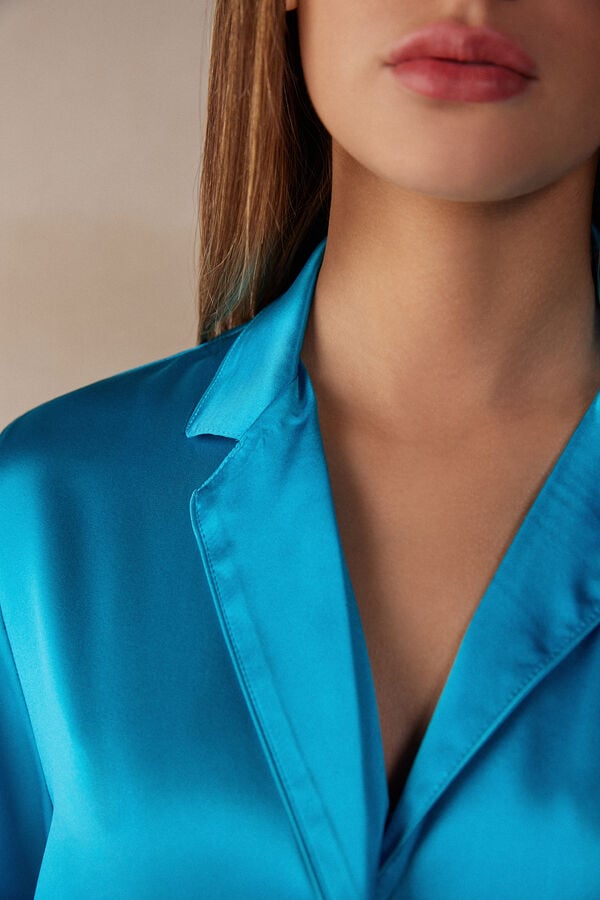 Intimssimi Mannish-Cut Jacket in Silk Satin Azules | TPEPQ63819