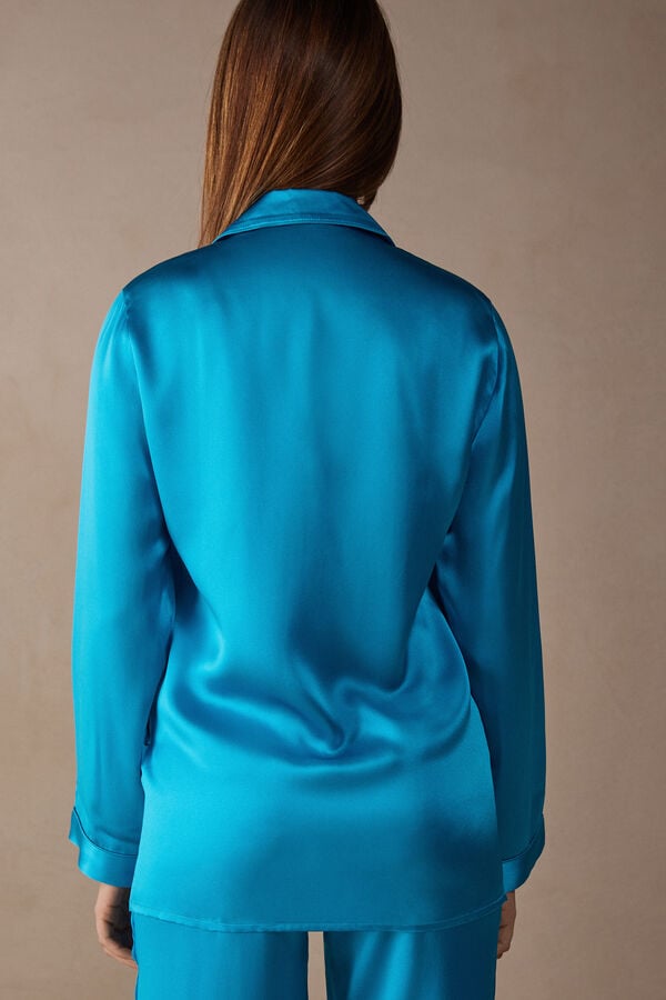 Intimssimi Mannish-Cut Jacket in Silk Satin Azules | TPEPQ63819