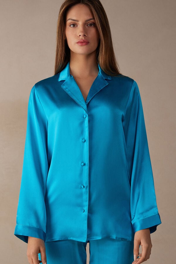 Intimssimi Mannish-Cut Jacket in Silk Satin Azules | TPEPQ63819