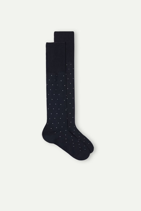 Intimssimi Men’s Long Socks in Patterned Lisle Cotton Azules | DPEKV53387